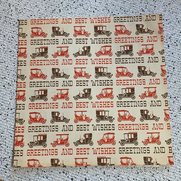 2PC Antique Giftwrap “Greetings and Best Wishes” Stripes and Automobiles - Picture 4 of 4